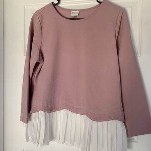 SIONI deep blush top with white pleated bottom, size L